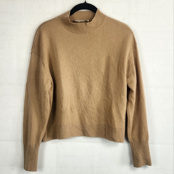 Everlane Preppy Classic Casual Winter Cashmere Mock Neck Sweater Camel Tan Small - Picture 2 of 11